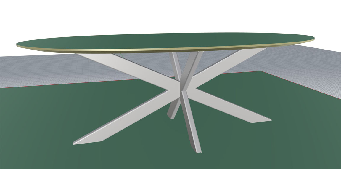 ovaalvormige tafel met kruispoot